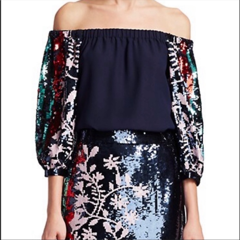 Tayna Taylor sequin Sleeve Navy Top- size 4